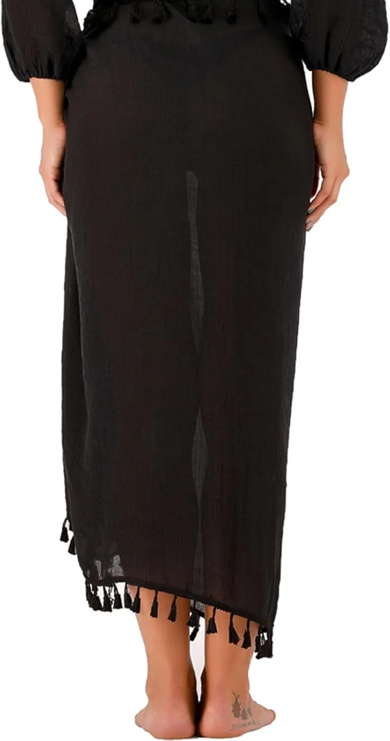 Women Sarong Cover Up Beach Wrap Skirts Boho Style Cover Up Bikini Bathing Suit Scarf Fringe Slit Long Skirt