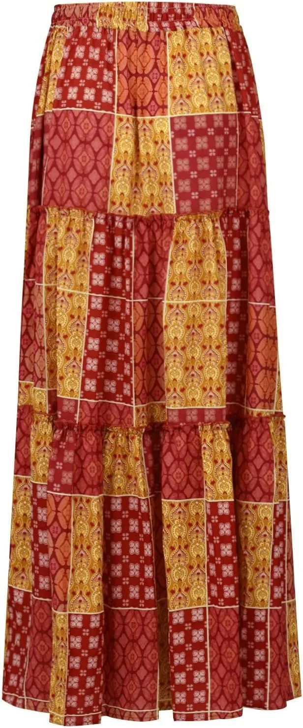 Women Skirt High WAIS Flowy Maxi Skirt Bohemian A-Line Tube Dress Floral Print Casual Smocked 2025 Summer Skirts