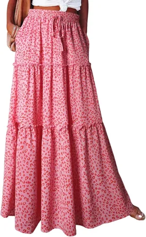 Women Skirt High WAIS Flowy Maxi Skirt Bohemian A-Line Tube Dress Floral Print Casual Smocked 2025 Summer Skirts