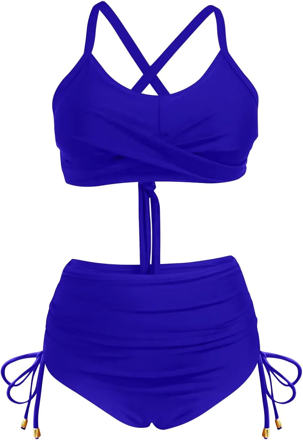 Women Solid Twist Front Two Piece Bikini Swimsuit Beach Wrap Push Up Bikini Set Tummy Control Plus Size Bathing Suit