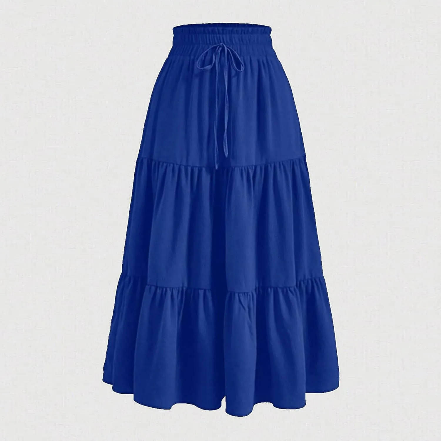 Women Summer Boho Skirts Long Flowy Skirt Tiered A-Line Skirts Maxi Floral Skirt Pleated Beach Skirt High Waist Skirt
