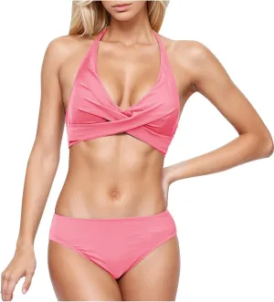 Women Swimksuits 2 Piece Sets Cross Wrap V Neck Cami Bra and Thong Bikinis Summer Beach Bathing Suits Modest Swimwear