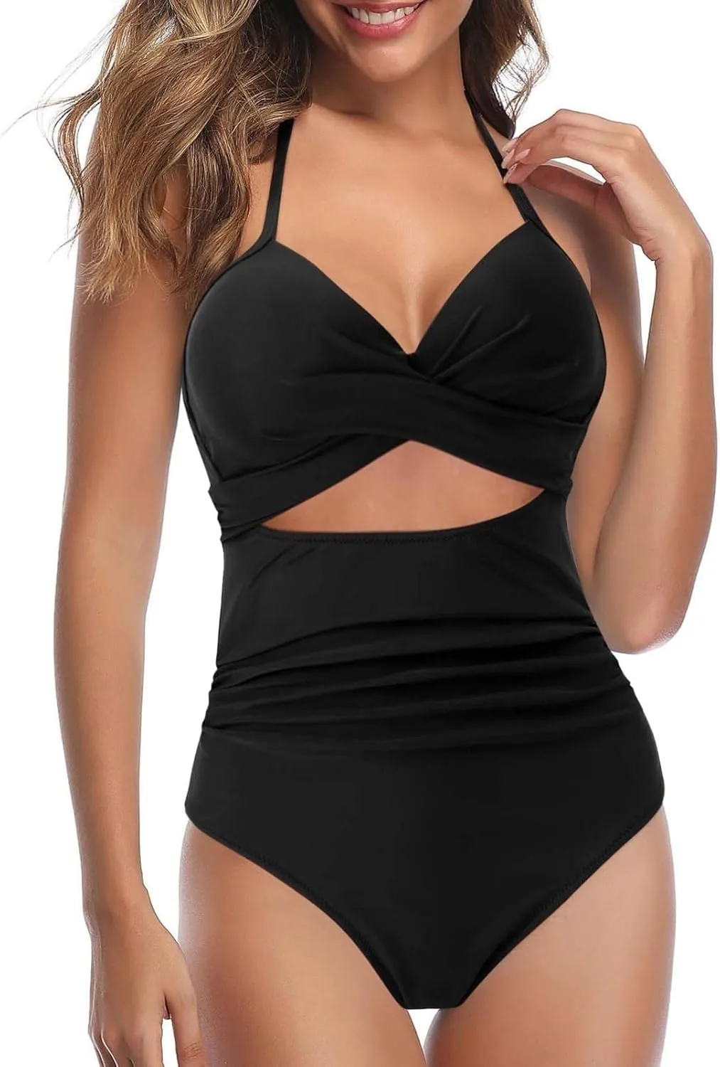 Women Swimsuit One Piece Bathing Suit Sexy Halter Neck Criss Cross Mesh Hollow Out Bikini Swimwear Strapless Bathing Suits