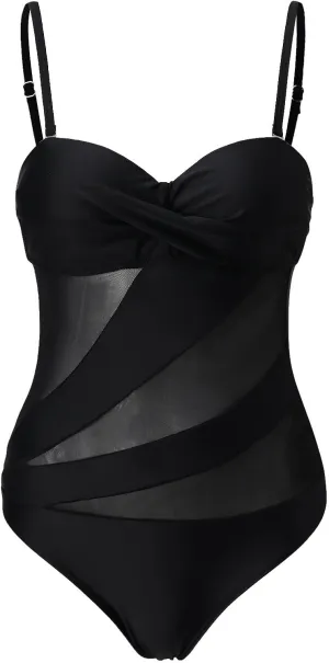 Women Swimsuit One Piece Bathing Suit Sexy Halter Neck Criss Cross Mesh Hollow Out Bikini Swimwear Strapless Bathing Suits