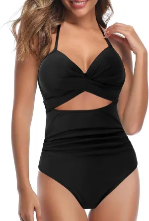 Women Swimsuit One Piece Bathing Suit Sexy Halter Neck Criss Cross Mesh Hollow Out Bikini Swimwear Strapless Bathing Suits