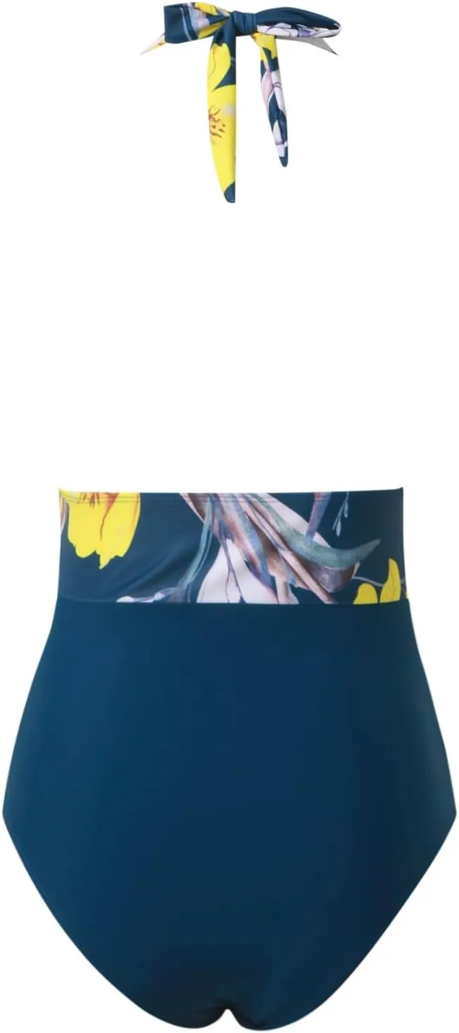 Women V Neck One Piece Swimsuit Halter Backless Ruched Tummy Control Summer 2025 Beach Trendy Bathing Suit