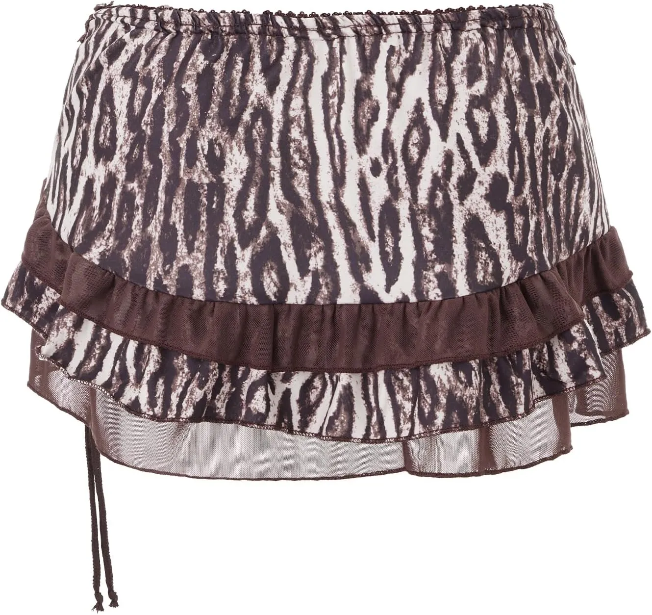 Women Y2K Lace Mini Skirt Leopard Print Ruffle Short Skirt Mesh Flowy Mini Skirt Party Club Streetwear