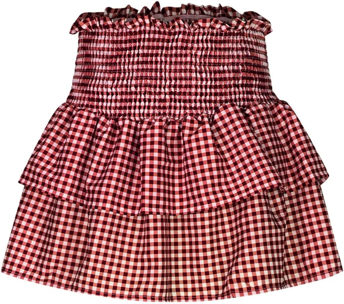 Women Y2k Plaid Ruffle Mini Skirt Smocked Waist Pleated Tiered Short Skirt Spring Summer A-line Skirt Streetwear