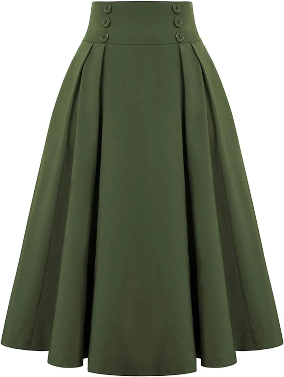 Womens A Line High Waisted Midi Skirts Button Down Fall Vintage Pleated Casual Flowy Button Down Swing Long Skirt