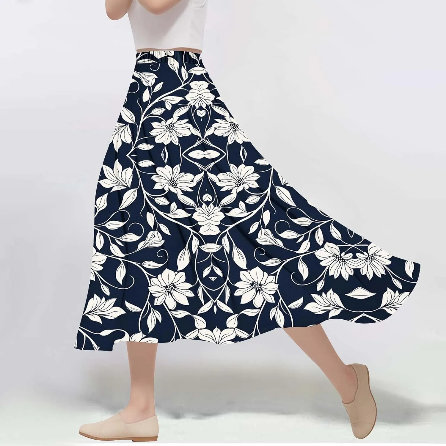 Womens Bohemian Long Floral Skirts Flowy High Waisted Swing Boho Maxi Skirt 2025 Summer Trendy Beach Vacation Clothes