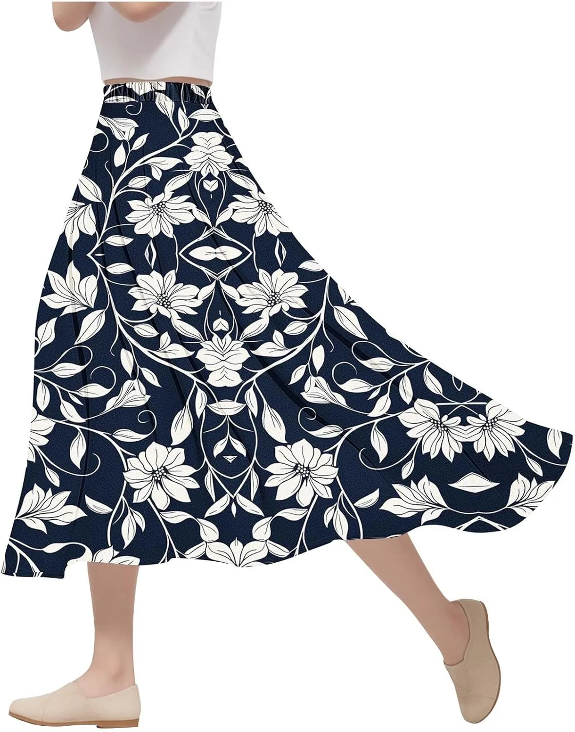 Womens Bohemian Long Floral Skirts Flowy High Waisted Swing Boho Maxi Skirt 2025 Summer Trendy Beach Vacation Clothes