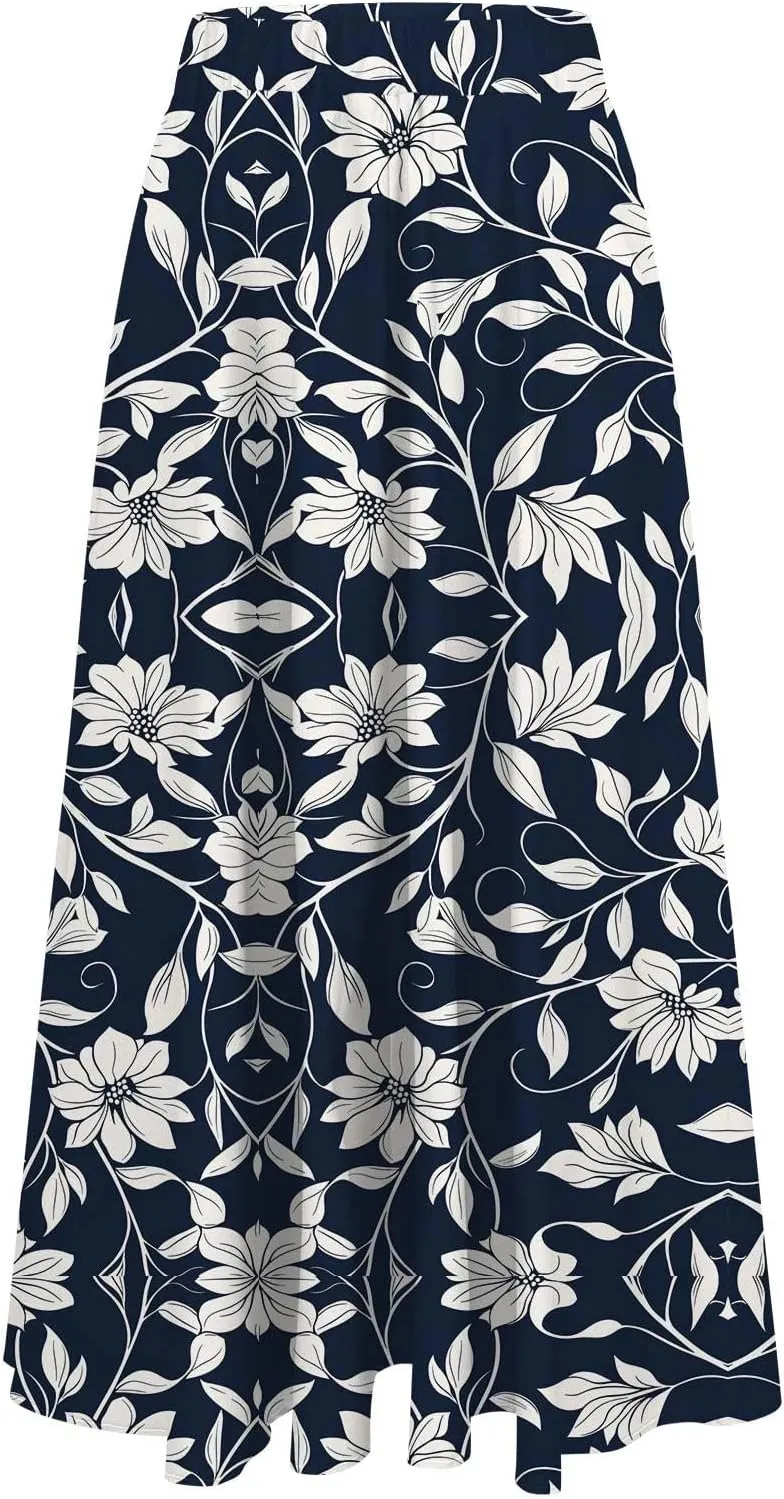 Womens Bohemian Long Floral Skirts Flowy High Waisted Swing Boho Maxi Skirt 2025 Summer Trendy Beach Vacation Clothes