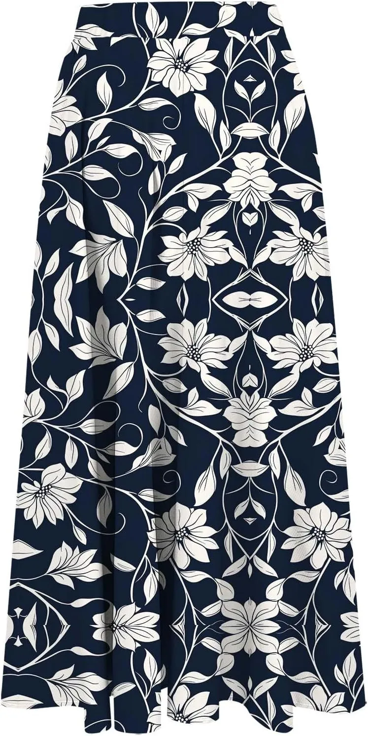 Womens Bohemian Long Floral Skirts Flowy High Waisted Swing Boho Maxi Skirt 2025 Summer Trendy Beach Vacation Clothes