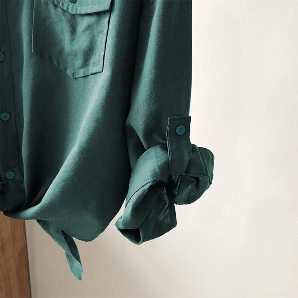 Womens Button Down V Neck Shirts 3/4 Sleeve Tie Front Loose Office Business Shirt Blouse Summer Casual Tops