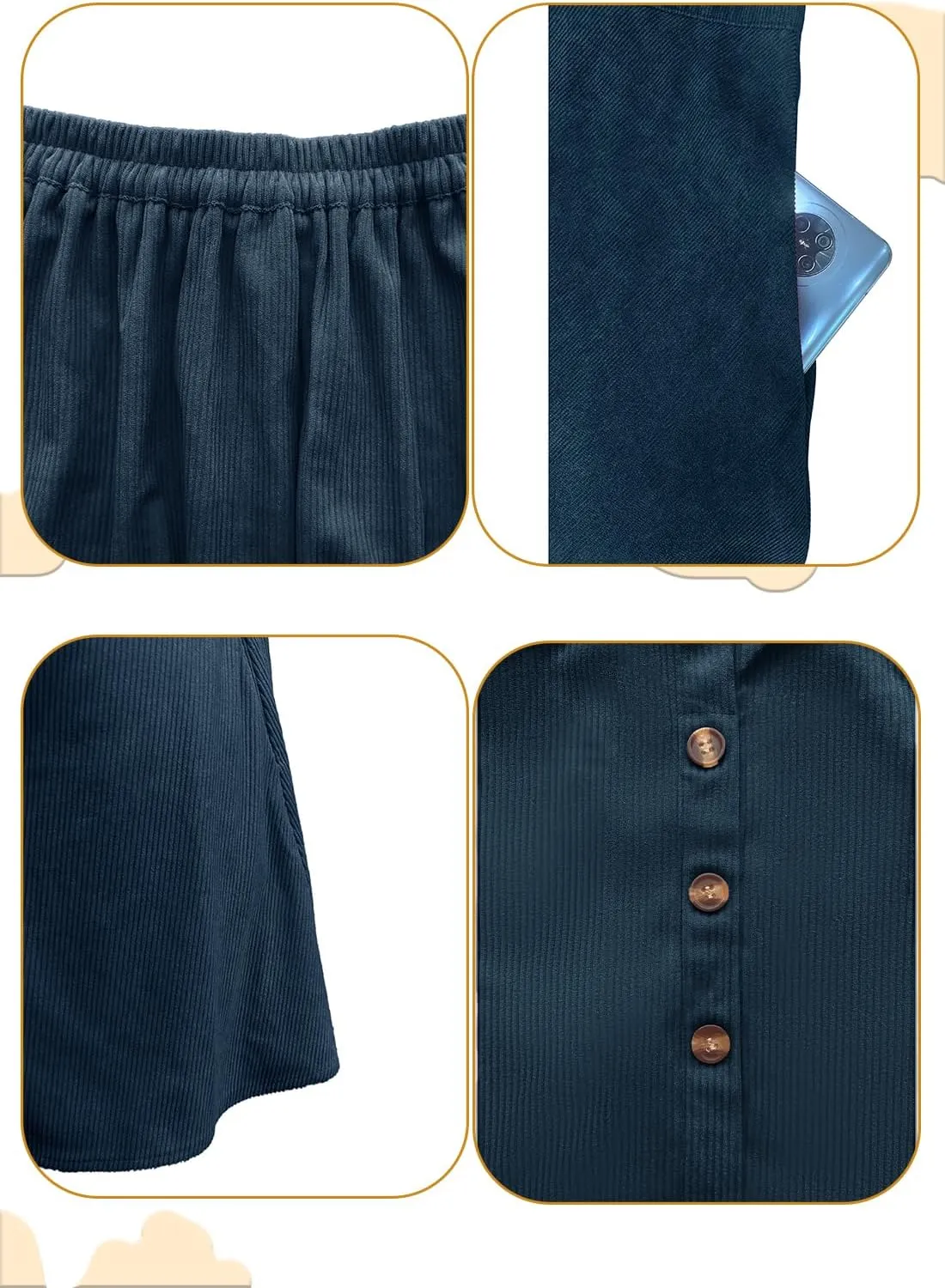 Women’s Button Front Mini Skirt A-line Pleated Corduroy Skater Skirts for Women with Pocket