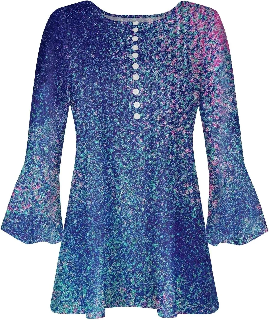 Women's Button Up Shirt Floral Print Top Summer Casual 3/4 Sleeve V Neck Blouse Women's Athletic Shirts