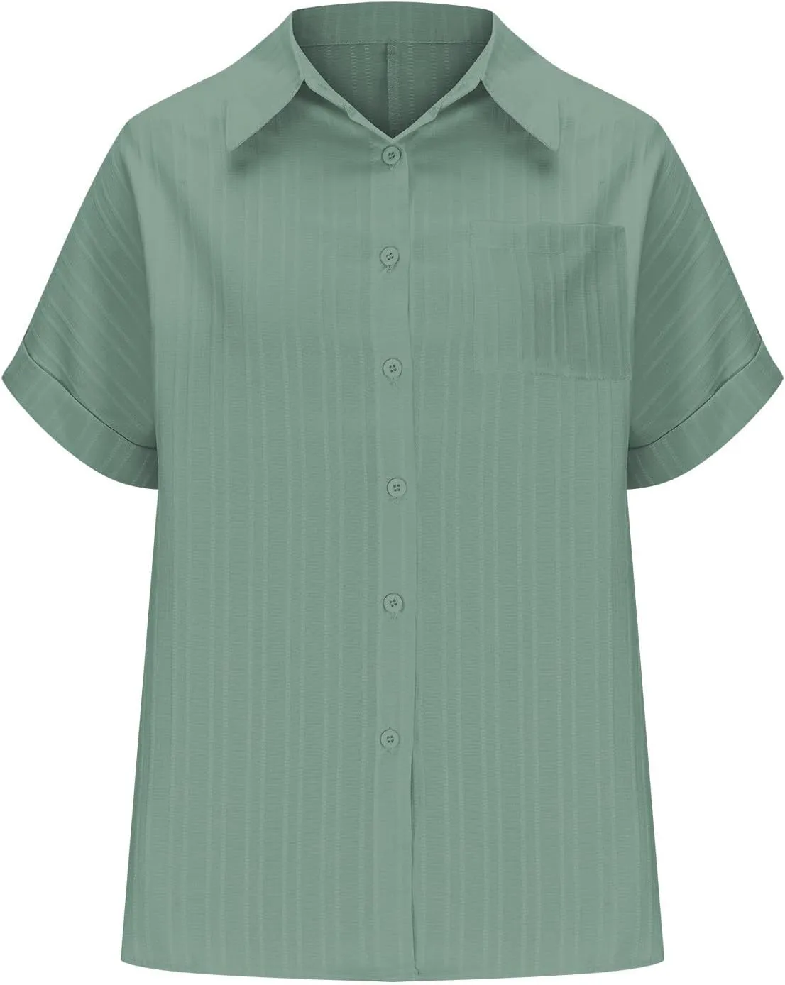 Women's Casual Button Down Shirts V Neck Short Sleeve Collared Office Work Blouses Tops with Pockets