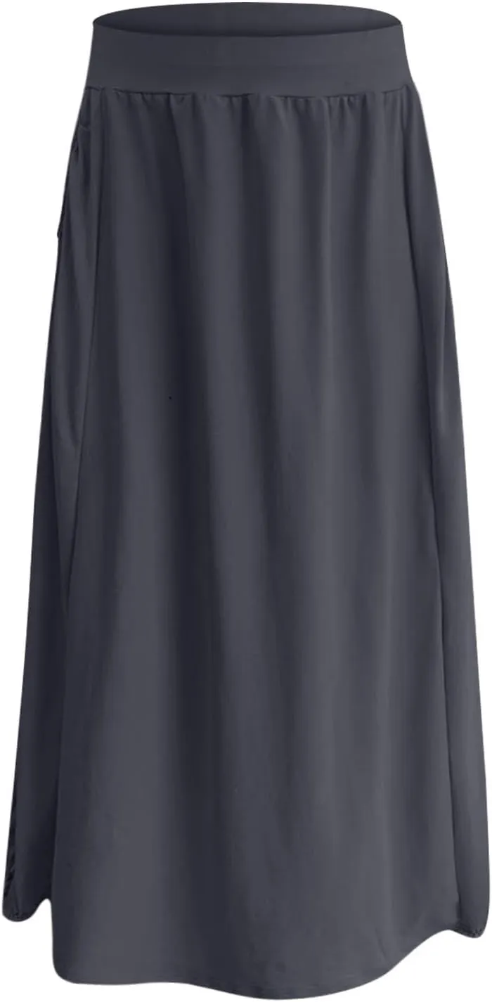 Womens Casual Maxi Skirts Trendy Elastic Waist Loose Long Skirt with Pocket Summer Solid Beach Vacation Outfits 2025