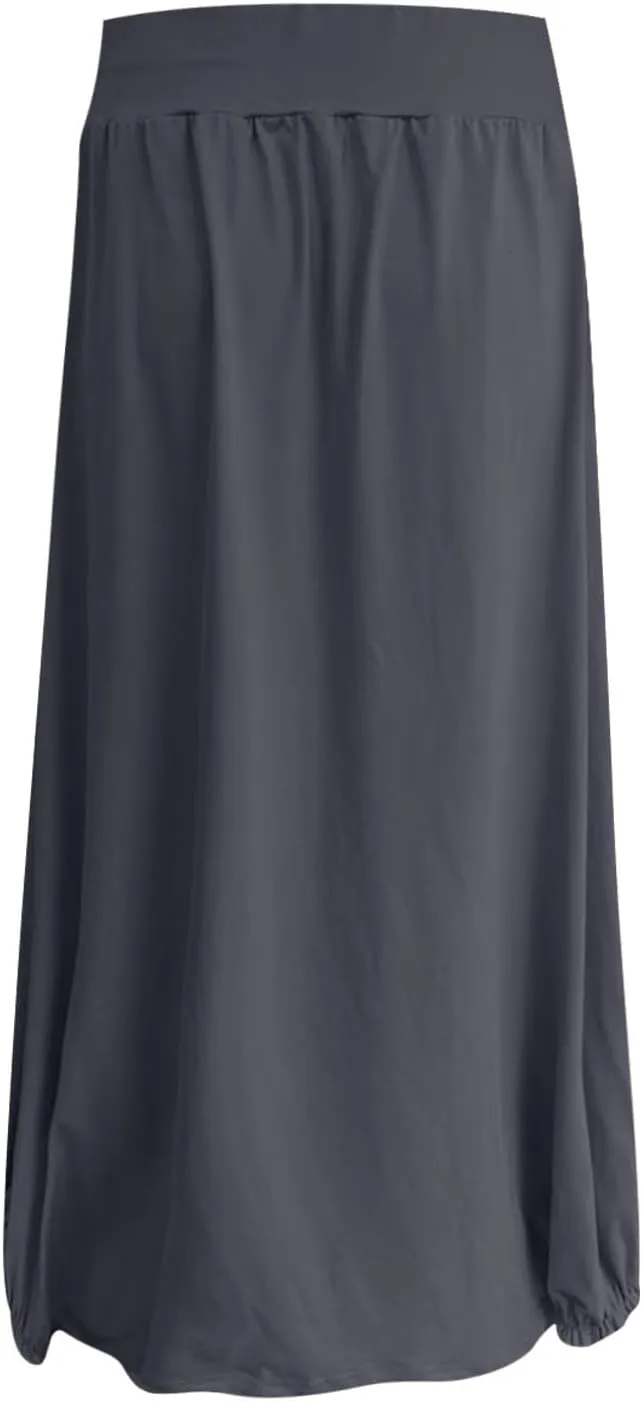 Womens Casual Maxi Skirts Trendy Elastic Waist Loose Long Skirt with Pocket Summer Solid Beach Vacation Outfits 2025