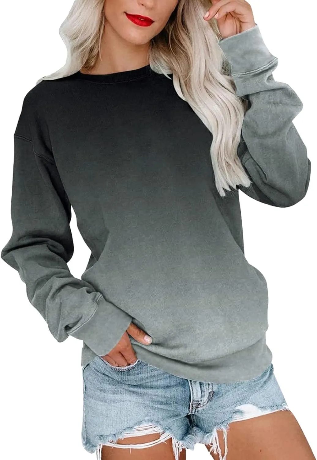 Women's Casual Sweatshirts Oversized Lightweight Dressy Tops Long Sleeve Crewneck 2023 Fall Fashion Tunic Pullover
