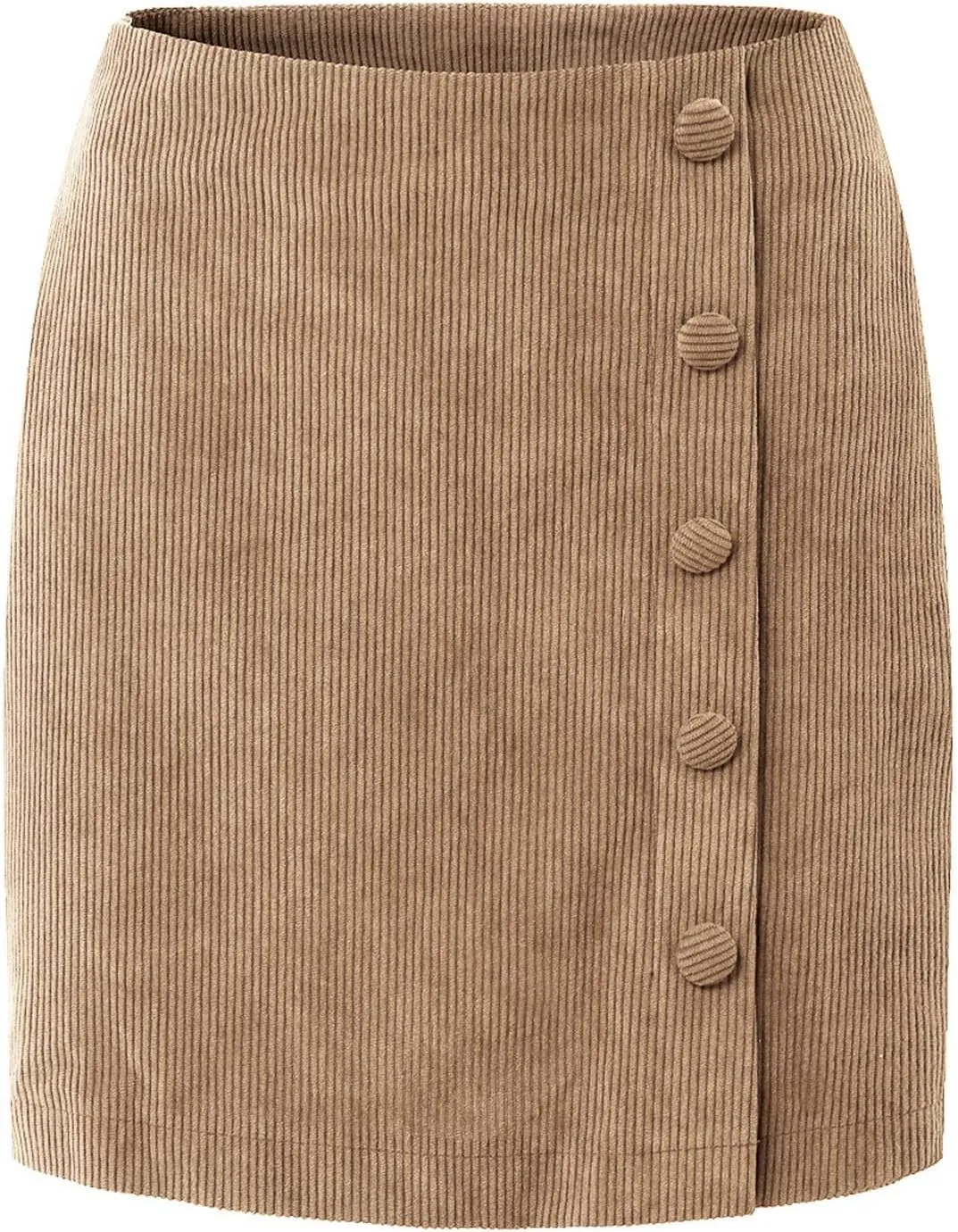 Womens Corduroy High Waist Button Front Skirts A Line Slim Solid Single Breasted Zipper Skirts for Fall Winter Spring
