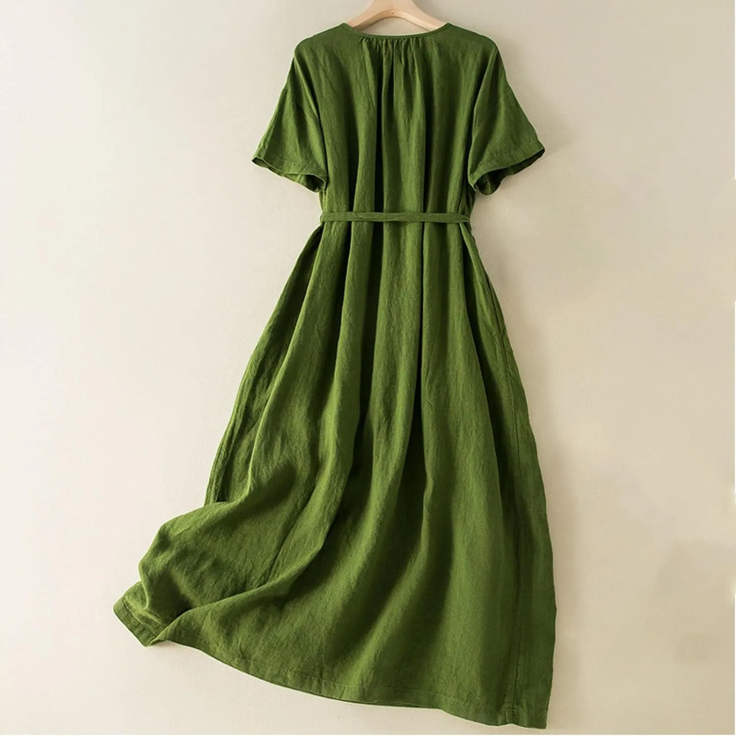 Womens Cotton Linen Dresses Summer Dressy Casual Short Sleeve Maxi Dresses Trendy Summer Vacation A Line Dress