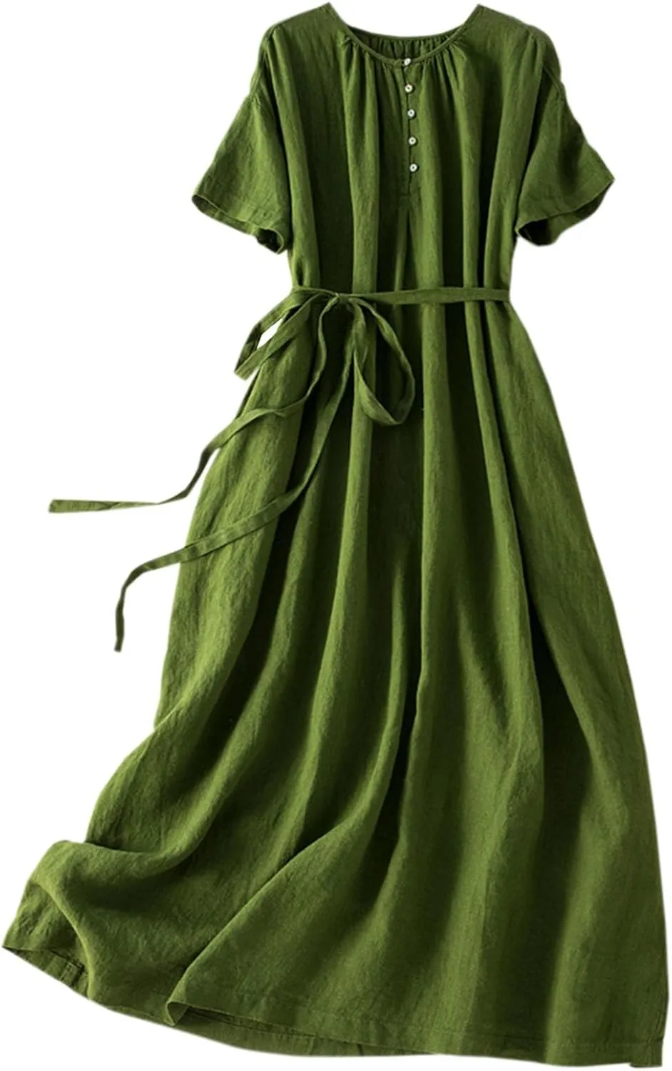 Womens Cotton Linen Dresses Summer Dressy Casual Short Sleeve Maxi Dresses Trendy Summer Vacation A Line Dress