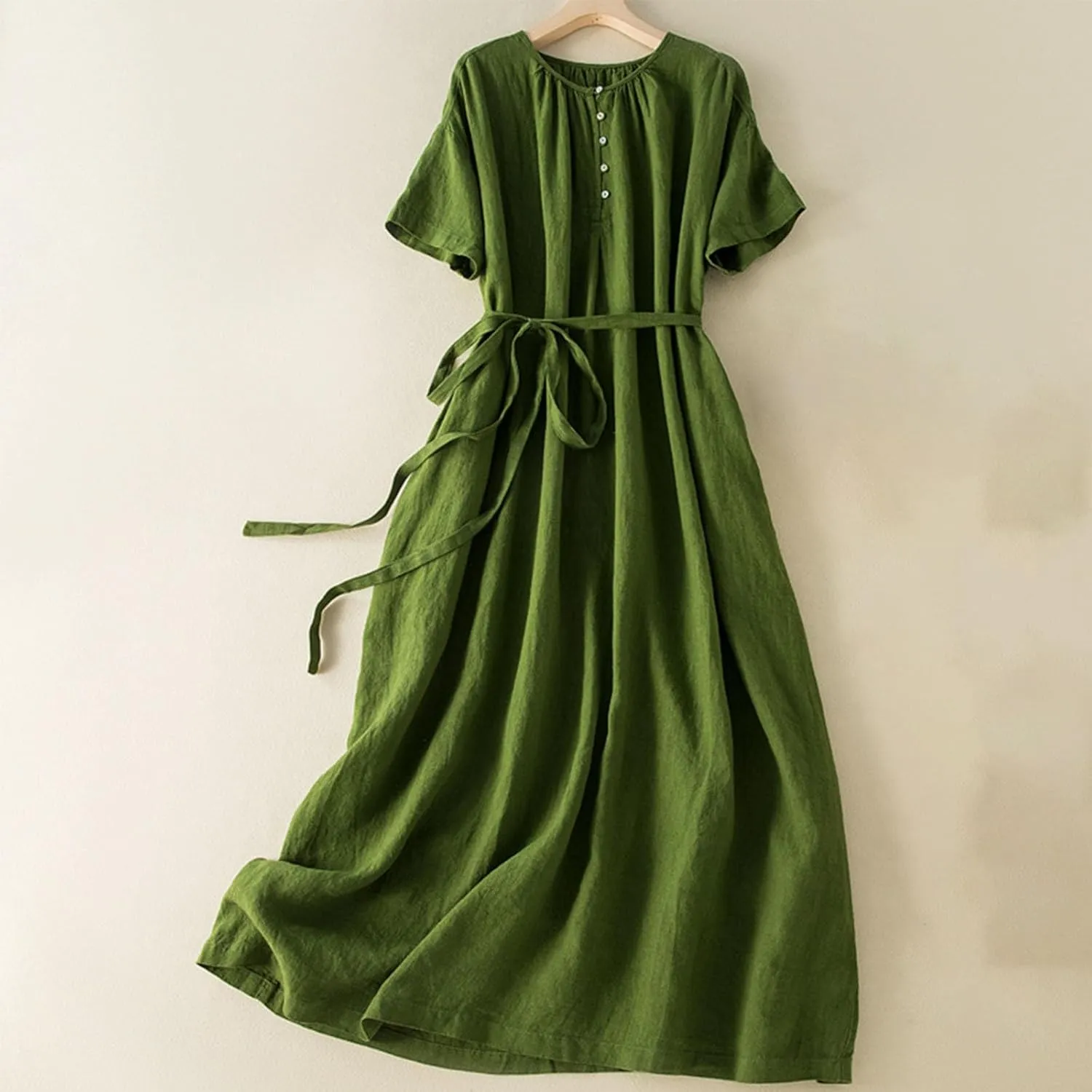Womens Cotton Linen Dresses Summer Dressy Casual Short Sleeve Maxi Dresses Trendy Summer Vacation A Line Dress