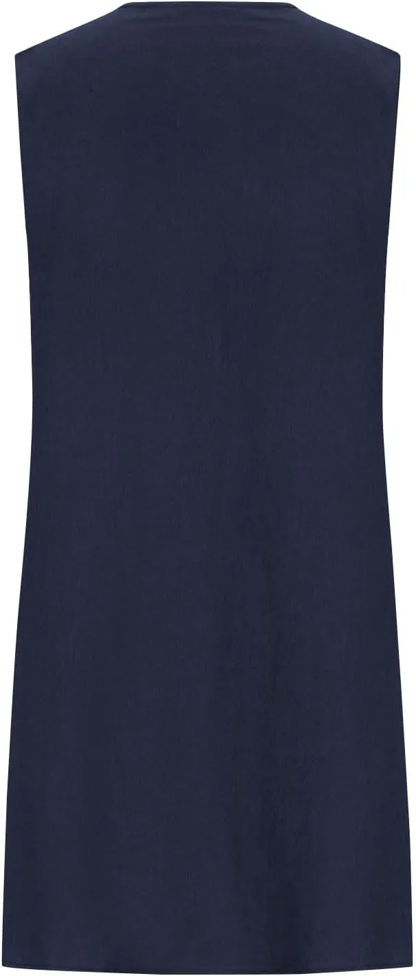 Womens Cotton Linen Shift Dresses Casual Loose Summer Sleeveless Pleated Midi Tshirt Sundress Beach Gauze Dress