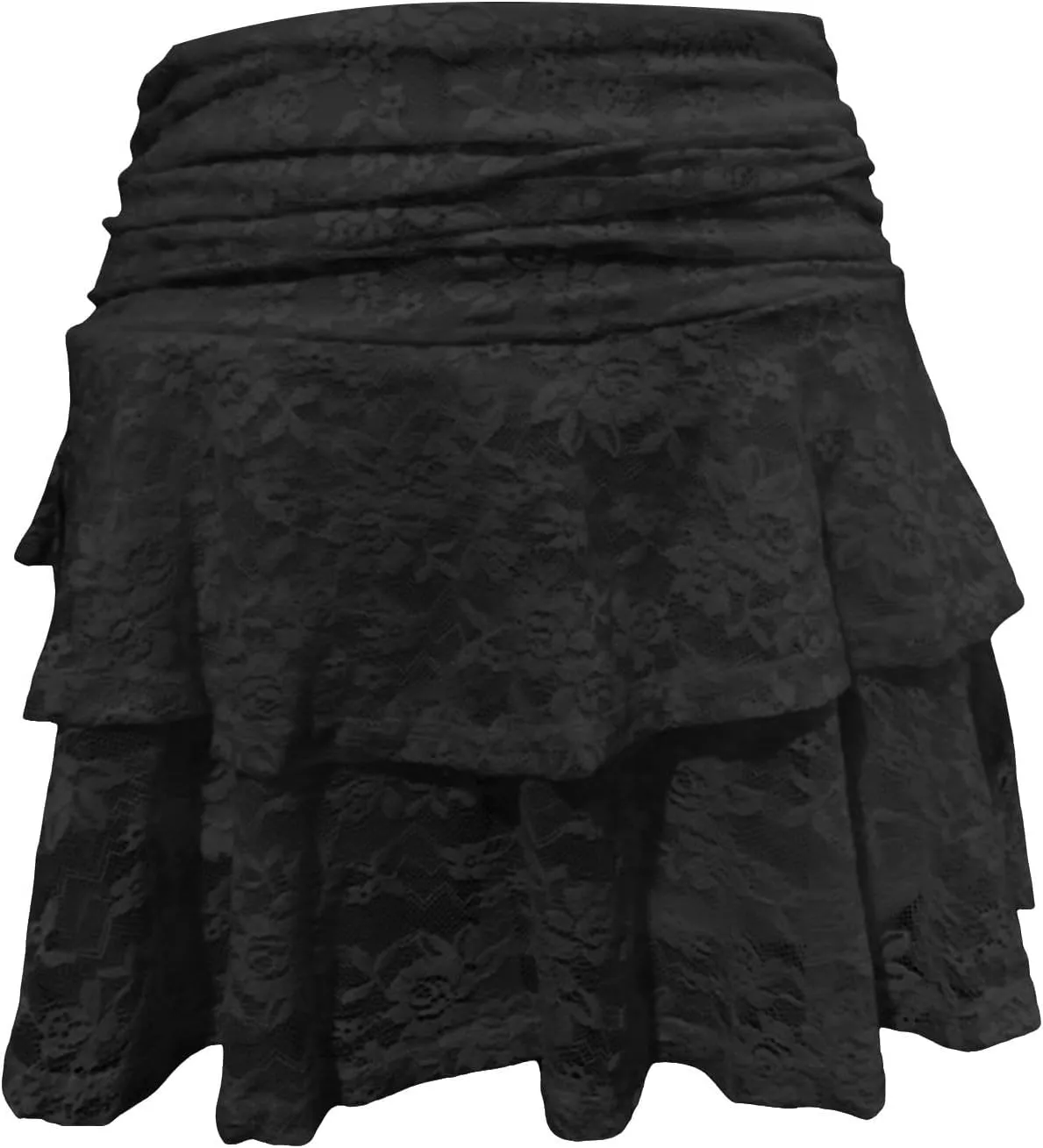 Womens Floral Lace Mini Skirts Y2k Low Waist Pleated Ruffled Hem Half Slip Skirt Flowy Layered Short Skirt Underskirt