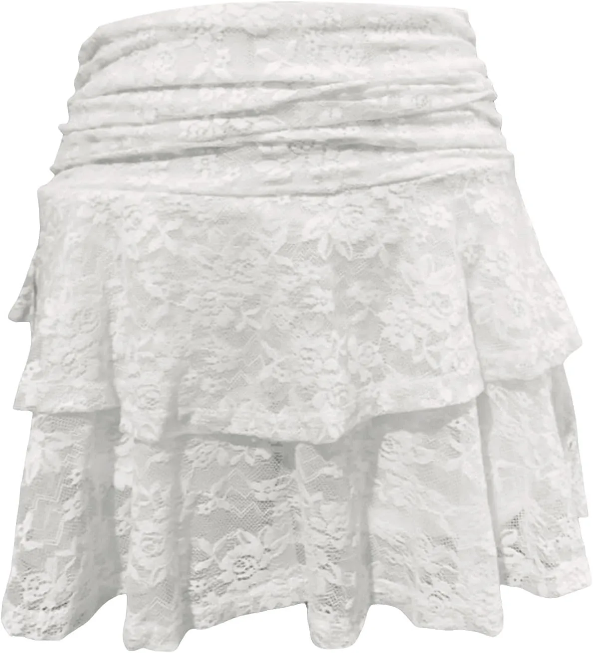 Womens Floral Lace Mini Skirts Y2k Low Waist Pleated Ruffled Hem Half Slip Skirt Flowy Layered Short Skirt Underskirt
