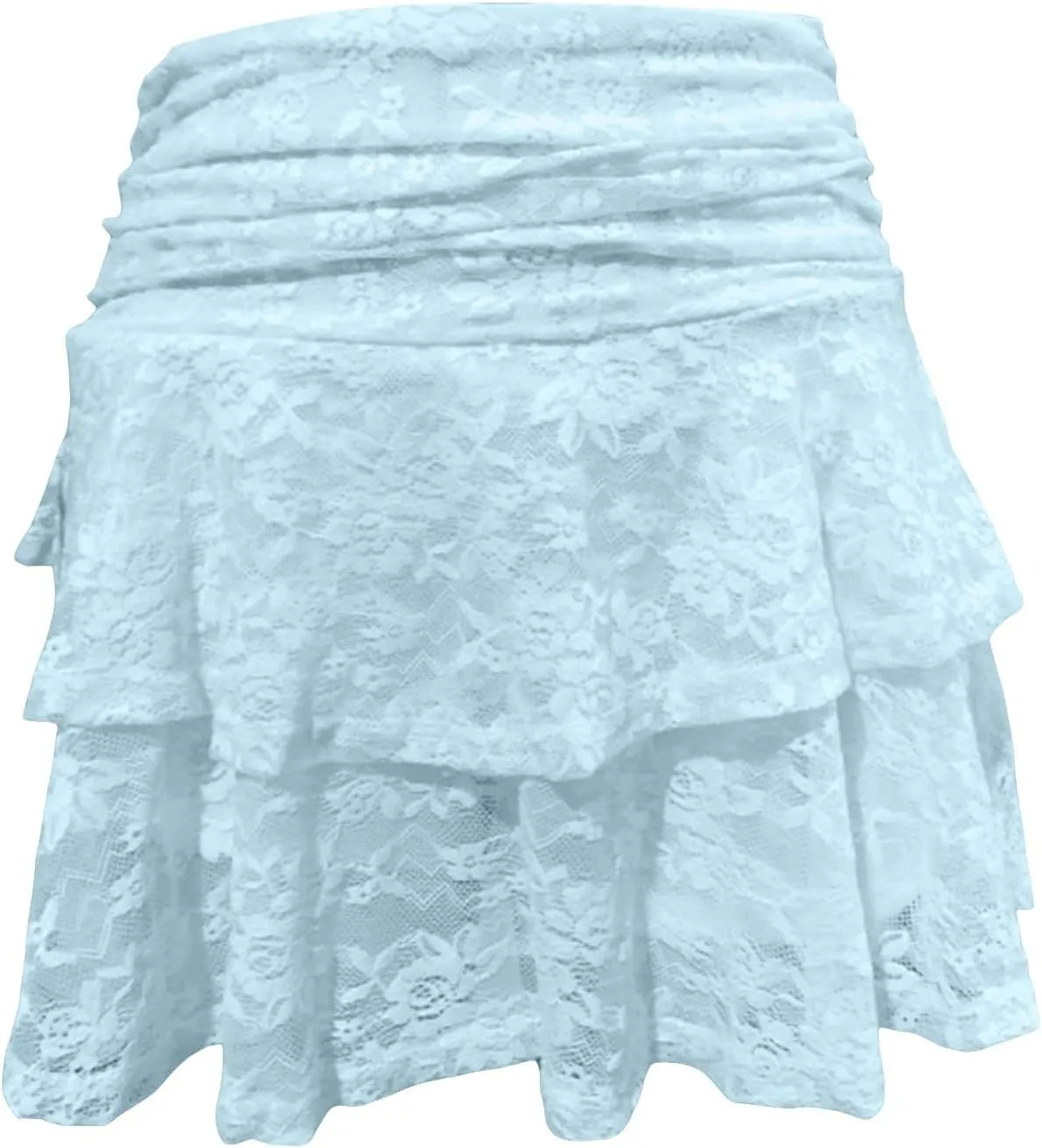 Womens Floral Lace Mini Skirts Y2k Low Waist Pleated Ruffled Hem Half Slip Skirt Flowy Layered Short Skirt Underskirt