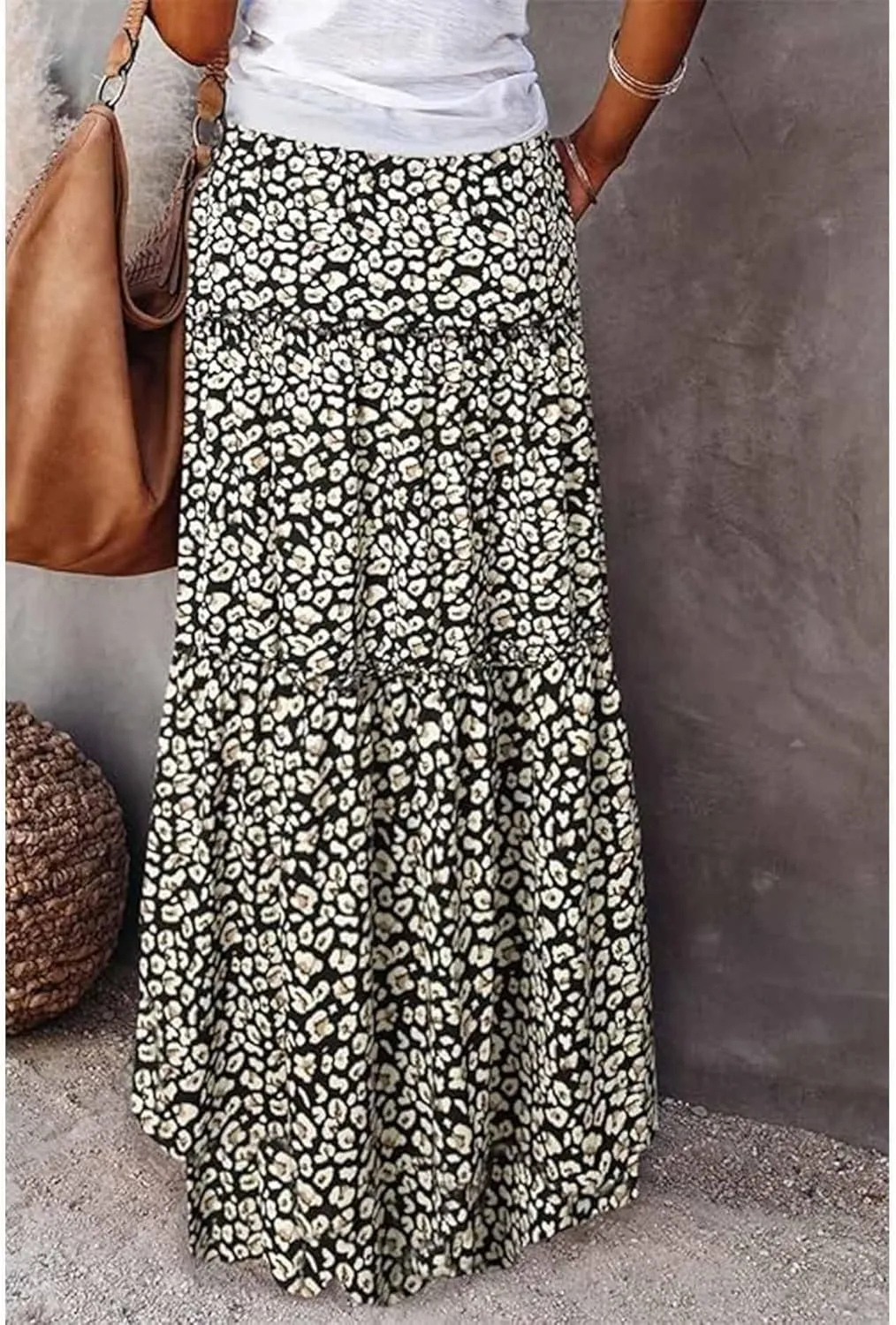 Womens Floral Print Boho Maxi Skirt Casual High Waist Tie Paisley Print Long Maxi Skirt Summer Beach Flowy Skirts