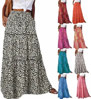 Womens Floral Print Boho Maxi Skirt Casual High Waist Tie Paisley Print Long Maxi Skirt Summer Beach Flowy Skirts