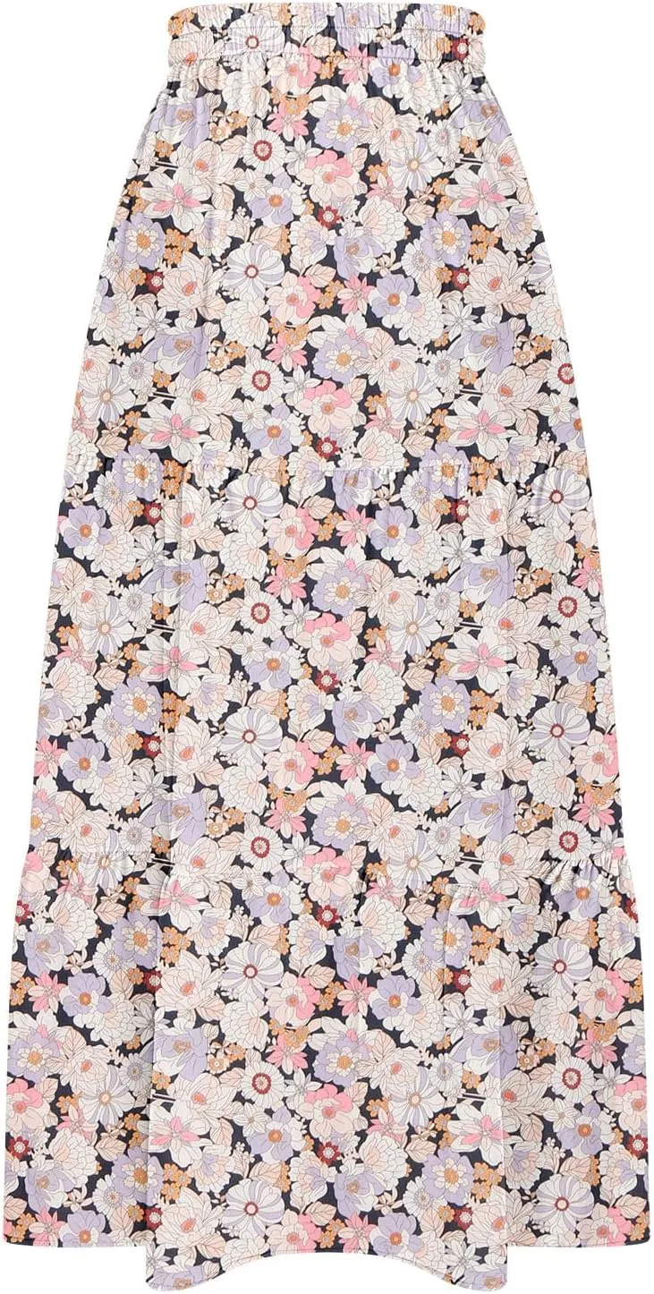 Womens Floral Print Maxi Skirts Fashion Tiered Split Skirt Summer Boho Beach Flowy Swing Bottom Vacation Clothes 2025