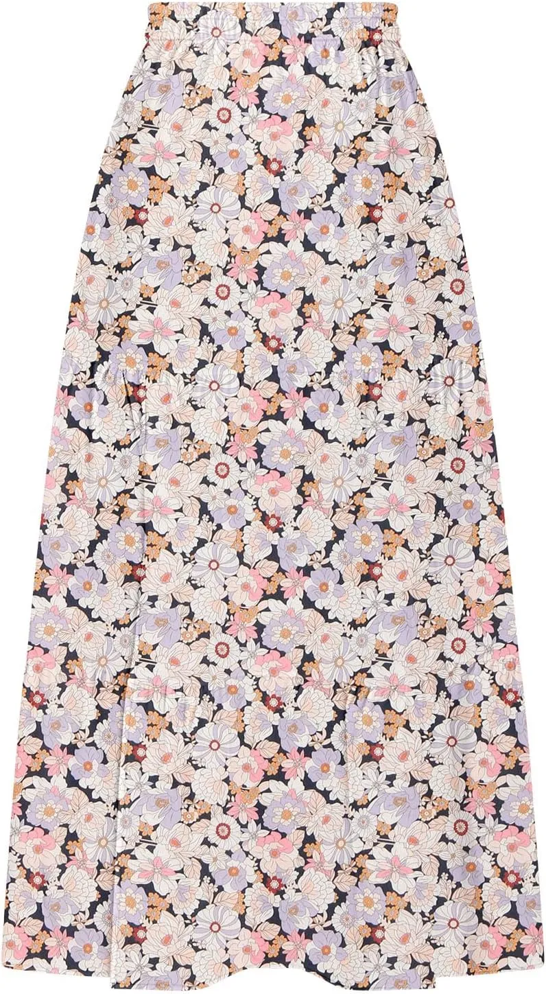Womens Floral Print Maxi Skirts Fashion Tiered Split Skirt Summer Boho Beach Flowy Swing Bottom Vacation Clothes 2025