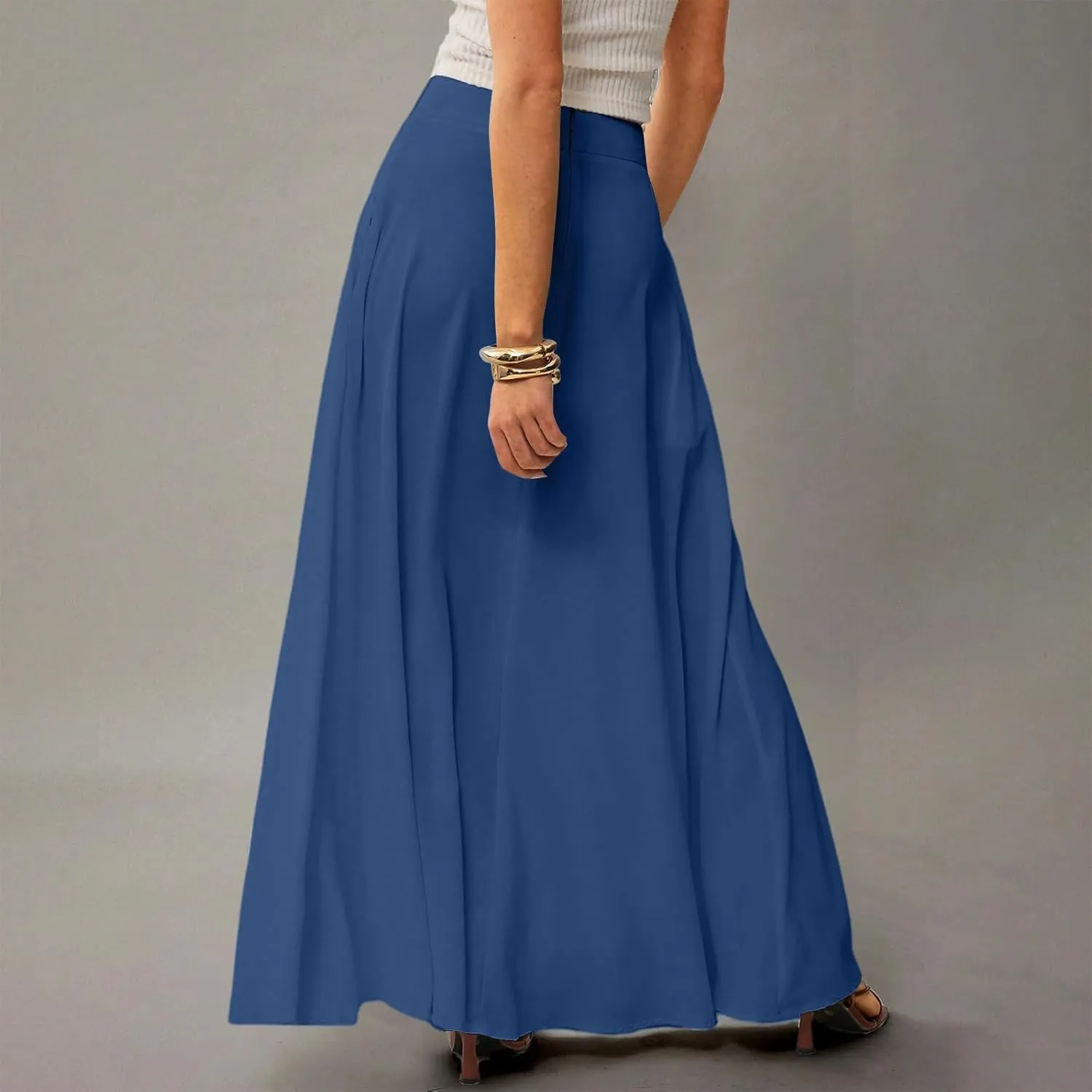 Womens Flowy A Line Skirt Boho Elastic High Waisted Long Maxi Skirts for Women Trendy Summer Basicwith Pockets