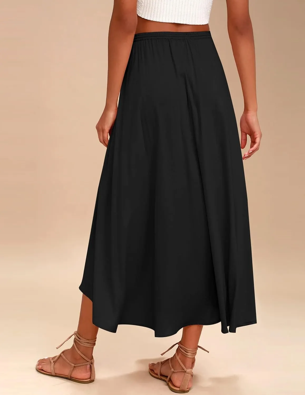 Womens Flowy Skirts Elastic High Waist A-Line Skirt Bohemia Casual Beach Long Skirts Summer Trendy Vacation Dress