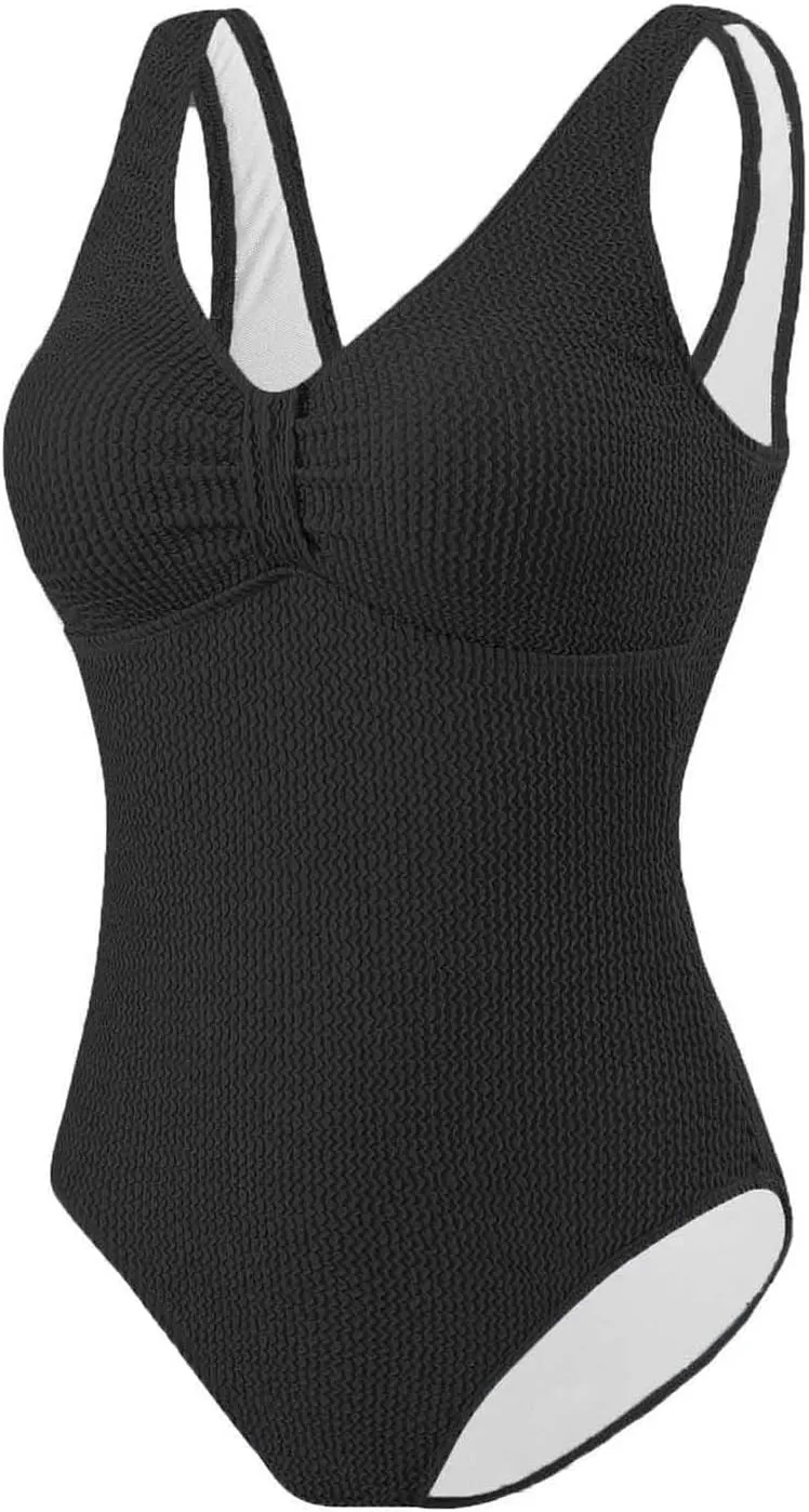 Women's Gorgeous Knitted Texture 1 Piece Swimsuit Slimming Deep V Sexy Backless Tummy Control Swimwear Bathing