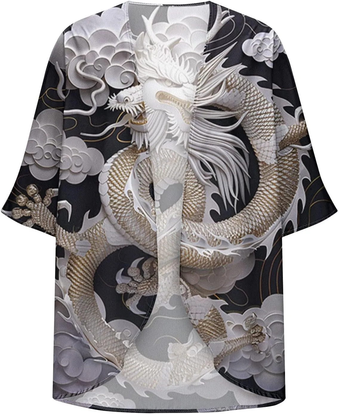 Women's Kimono Swimsuit Coverups Summer Beach Casual Loose Cardigans 3/4 Sleeve Floral Chiffon Blouse For Swimwear