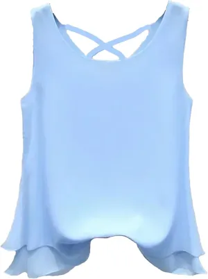 Women's Lightweight Chiffon Blouse Breathable Crewneck Sleeveless Summer Vest Casual Loose Work Tops Tiered Flowy Shirt
