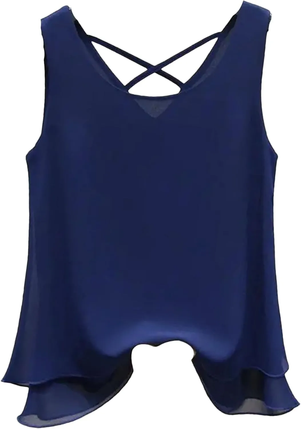 Women's Lightweight Chiffon Blouse Breathable Crewneck Sleeveless Summer Vest Casual Loose Work Tops Tiered Flowy Shirt
