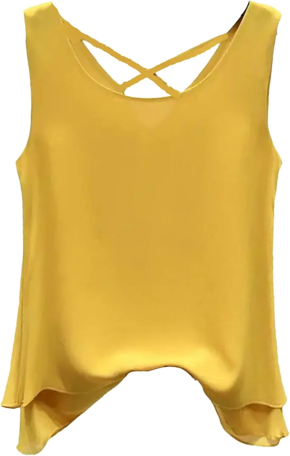 Women's Lightweight Chiffon Blouse Breathable Crewneck Sleeveless Summer Vest Casual Loose Work Tops Tiered Flowy Shirt