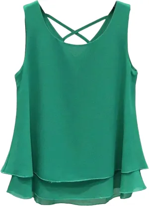 Women's Lightweight Chiffon Blouse Breathable Crewneck Sleeveless Summer Vest Casual Loose Work Tops Tiered Flowy Shirt