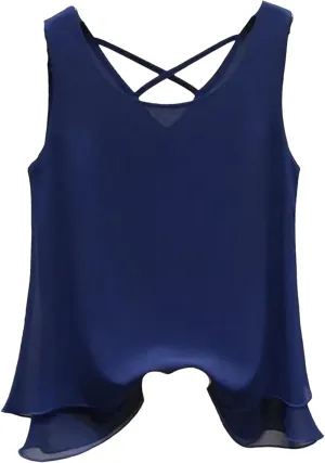 Women's Lightweight Chiffon Blouse Breathable Crewneck Sleeveless Summer Vest Casual Loose Work Tops Tiered Flowy Shirt