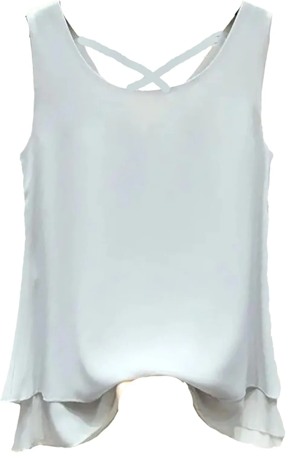Women's Lightweight Chiffon Blouse Breathable Crewneck Sleeveless Summer Vest Casual Loose Work Tops Tiered Flowy Shirt