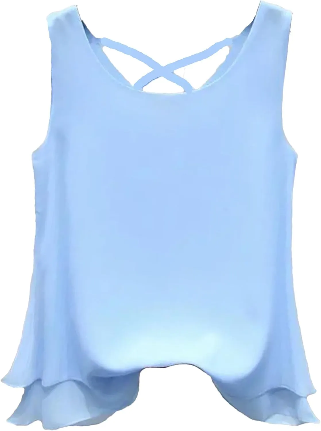 Women's Lightweight Chiffon Blouse Breathable Crewneck Sleeveless Summer Vest Casual Loose Work Tops Tiered Flowy Shirt