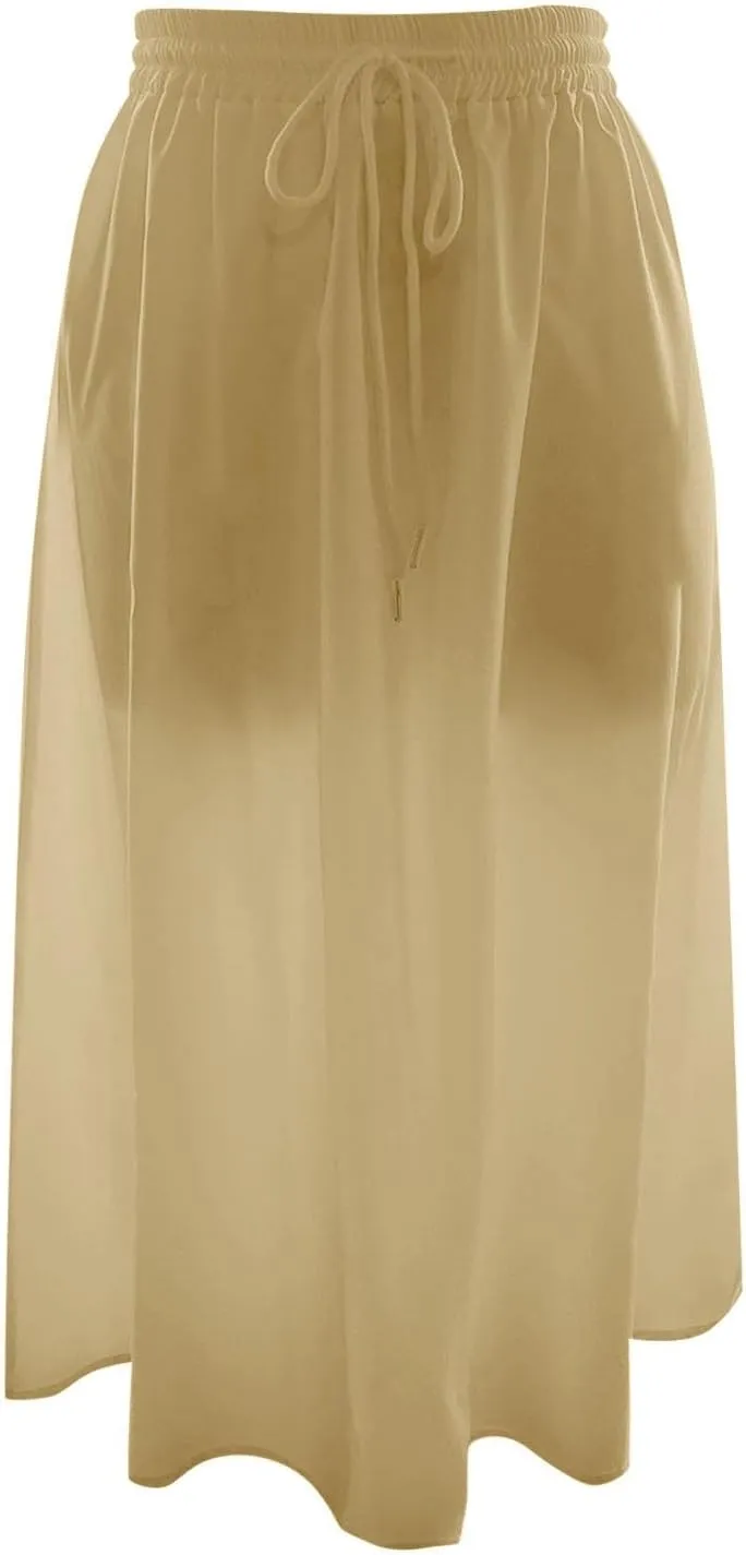 Womens Maxi Boho Skirts Trendy Summer Flowy Floral Midi Skirts with Pockets Lightweight Drawstring High Waisted Skirt