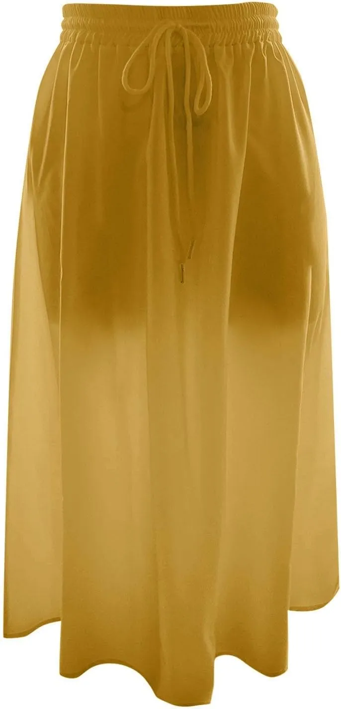 Womens Maxi Boho Skirts Trendy Summer Flowy Floral Midi Skirts with Pockets Lightweight Drawstring High Waisted Skirt