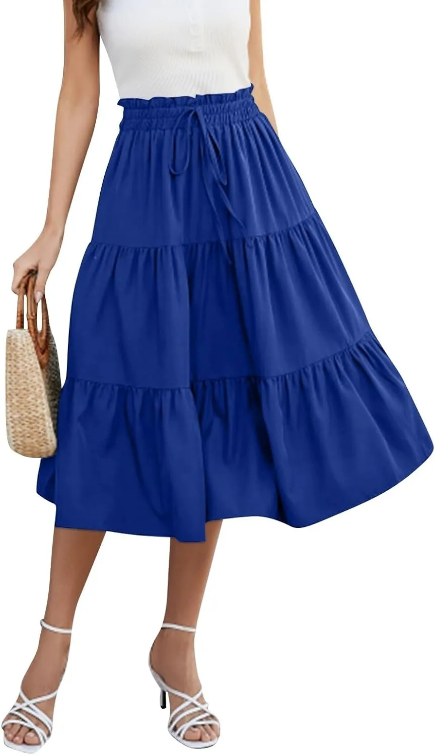 Womens Maxi Skirt 2025 Summer Comfy Tiered Elastic High Waisted Skirts Floral Boho Beach Vacation Long Skirts